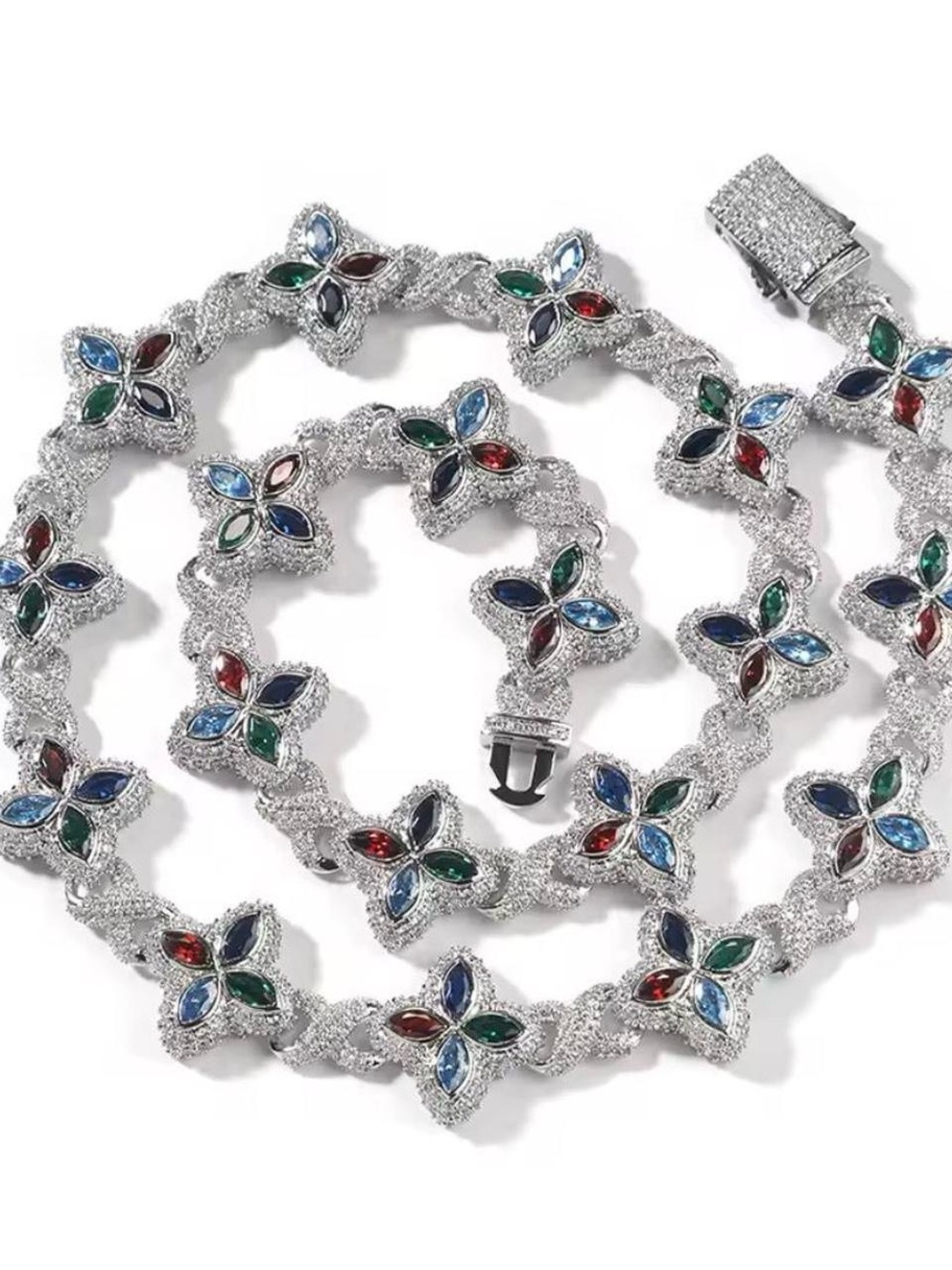 Silver Multi-Color Floral Tennis Necklace 20inch